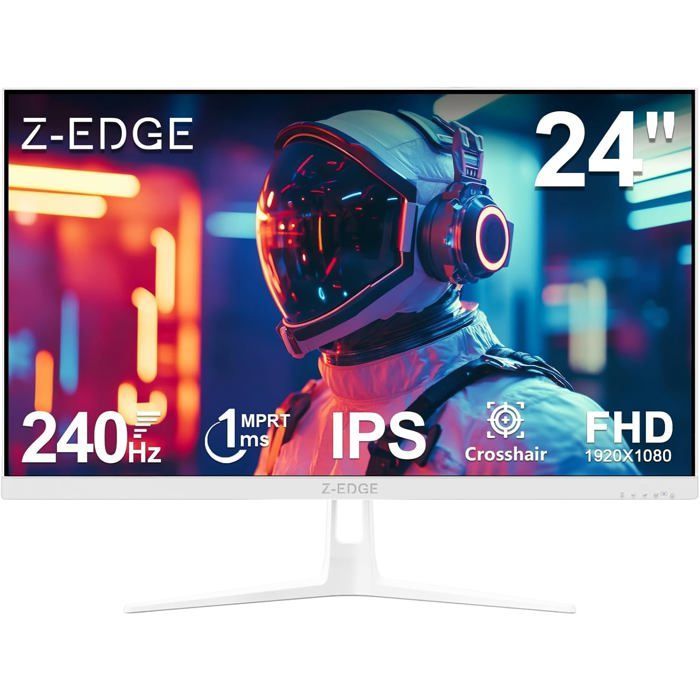 Ecran PC Gamer Z-Edge UG24PJ Blanc 24 pouces 240Hz IPS 1ms 1920x1080 moniteur de jeu FreeSync FHD, 16:9 350cd/m² HDR HDMI DP