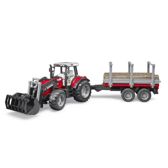 MASSEY FERGUSON 7480 tractor with loader and timber trailer - BRUDER