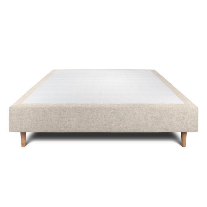 Sommier Tapissier Tissu Beige clair 160x200 H35cm Sommeil de plomb - Sommier en bois massif avec Pieds bois cones 15 cm