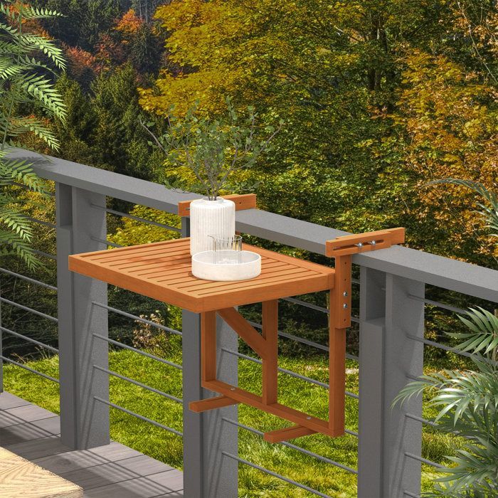 Outsunny - Mesa colgante para balcón - Madera de abeto - 68x65x55cm - Madera de teca