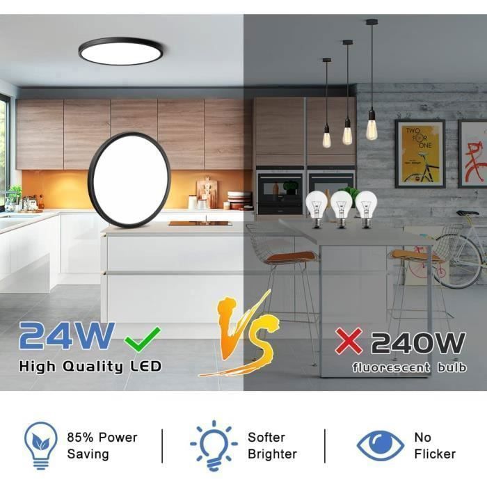 Lámpara de techo LED Dorlink, lámpara de techo para baño de 24 W, 6500 K, resistente al agua IP50, negra, Ø 30 cm [Clase energética E]