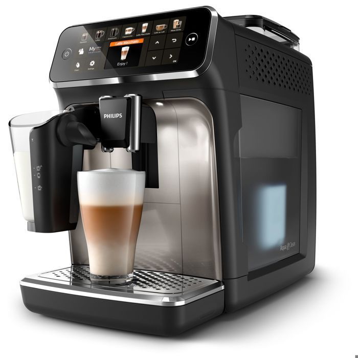 Macchina da caffè espresso automatica Philips serie 5400, sistema LatteGo per il latte, touchscreen, nera (EP5447/90)