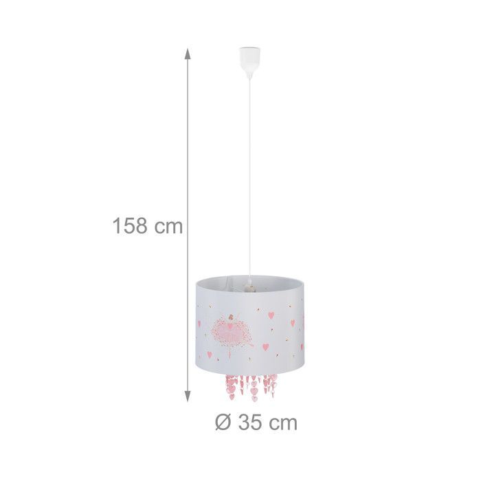 Relaxdays Lampe à suspension, chambre enfant, abat-jour motif ballerine, HxD : 158x35 cm, luminaire suspendu, blanc/rose