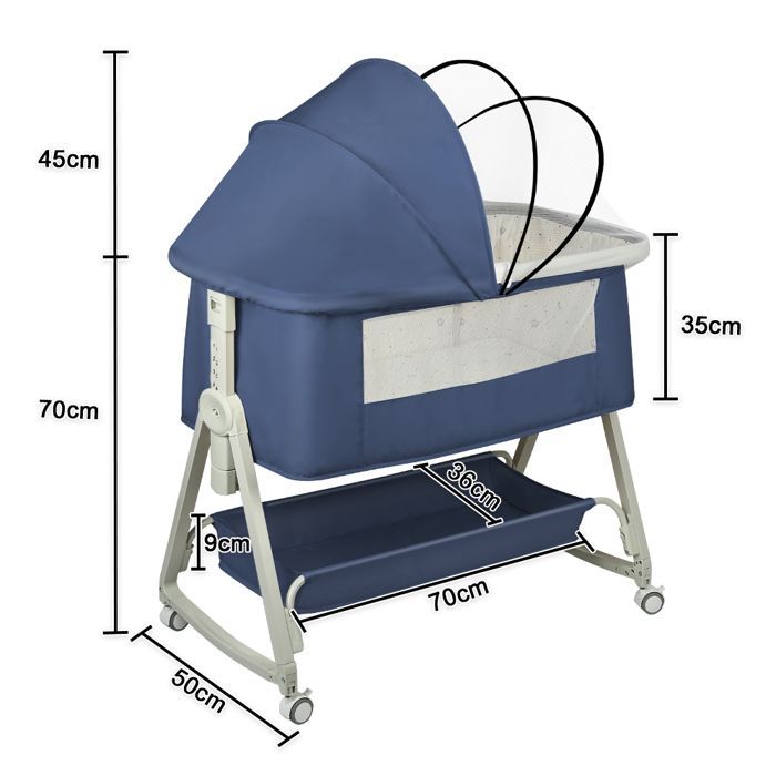 MIPAN. Cuna colecho 3 en 1 - Cama con inclinación y altura ajustables - Cuna para bebé desde el nacimiento hasta los 36 meses - Azul