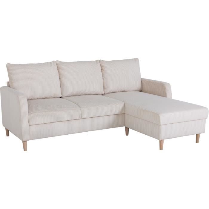 Ecksofa mit festem Sitz – 3-Sitzer – CHIPY – Stoffbezug Lincoln Pearl – Beine aus Naturholz – 192 x 82 x 138 cm