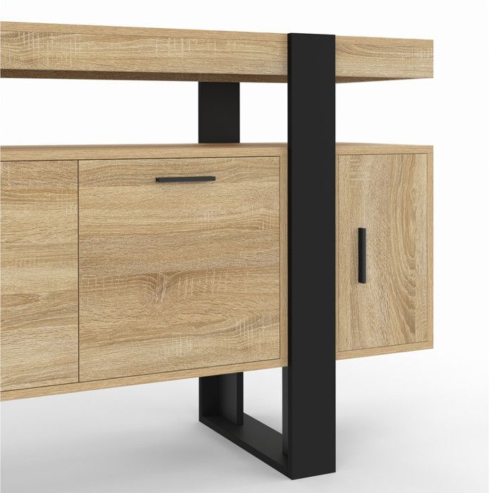 Aparador IDMARKET PHOENIX de 140 cm con 4 puertas, madera y negro.