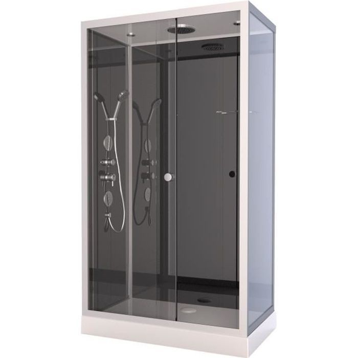 Cabina de ducha con hidromasaje - AURLANE - Rectangular - Negra - 80 x 110 x 220 cm - Altura requerida 230 cm