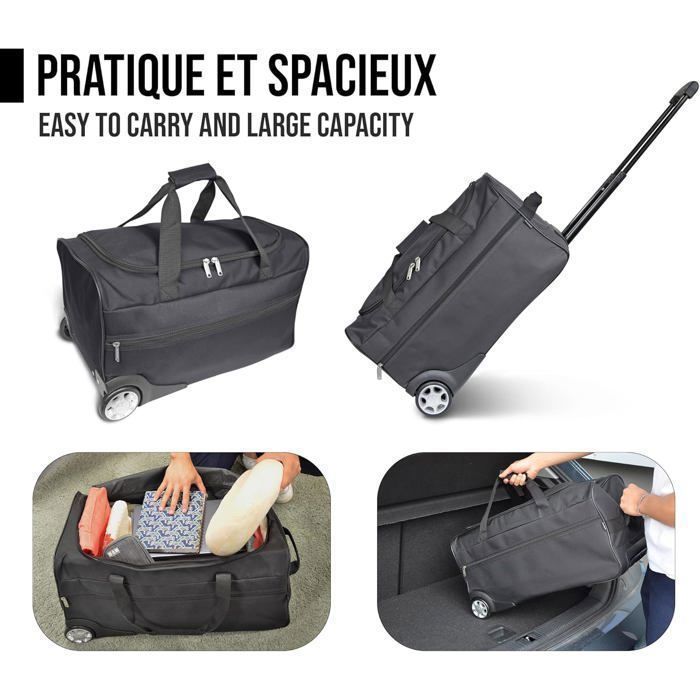 Sac de Voyage Trolley Noir - Sac à roulettes, canne télescopique, compartiment spacieux, poche zippée, idéal week-end