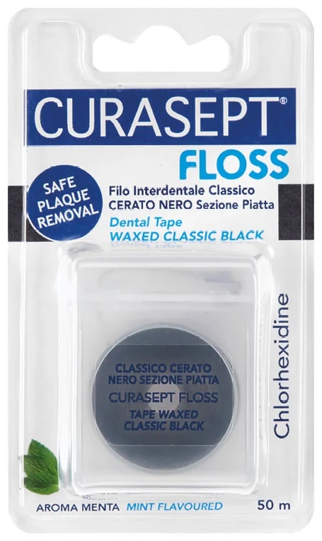 CURASEPT Hilo dental encerado negro con clorhexidina 50 m