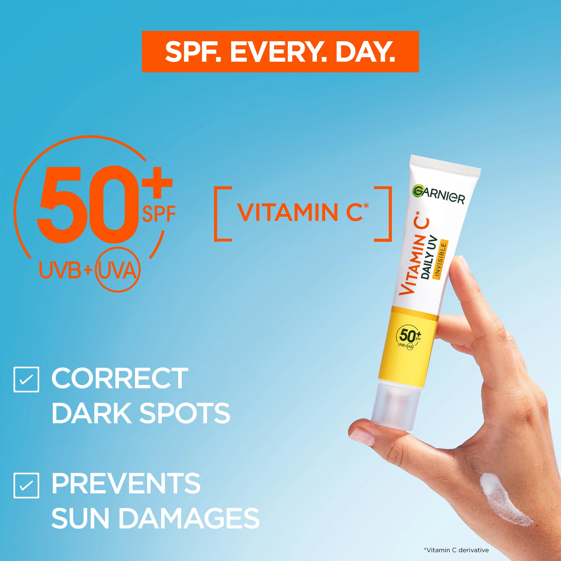 Fluid zilnic iluminator UV cu vitamina C Skin Active SPF50+ invizibil - Garnier