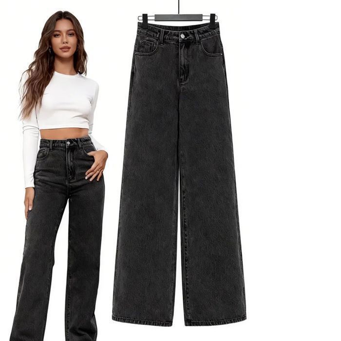 Jeans Femme,Taille Haute Coupe Droite Straight Jeans Décontractés très Extensibles,Mode Jean Femme Slim Stretch Confortable-Noir