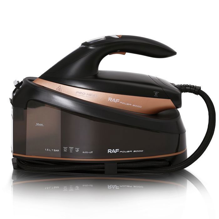 Ferro da stiro con generatore di vapore, temperatura costante, 7 bar, emissione di vapore 130 g/min, serbatoio dell'acqua da 1,5 l, 3000 W, nero-arancione