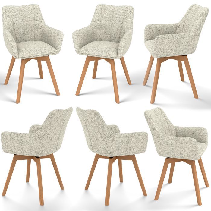 WAFTING Lot de 6 Chaises de Salle à Manger Pivotantes 360°, Accoudoirs et Pieds Bois, Dossier Haut avec Coussin en Molleton.Kaki.