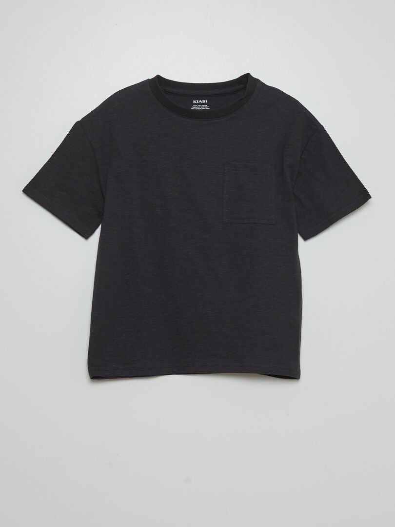 Camiseta folgada de gola redonda - PRETA