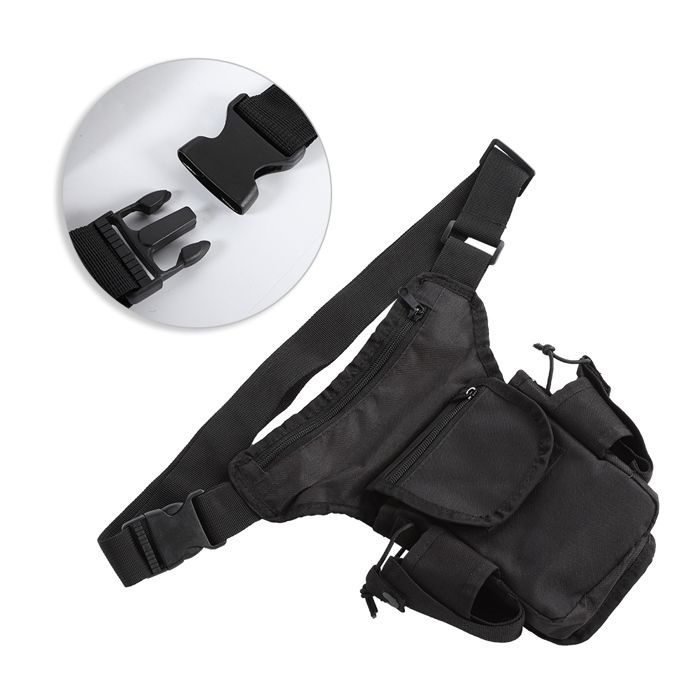 Riñonera de nailon negro para hombre y mujer, riñonera con radio portátil tipo walkie-talkie.