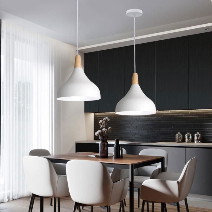UNI Lustre Suspension Contemporain E27 Luminaire Corde Ajustable 20x20cm Blanc