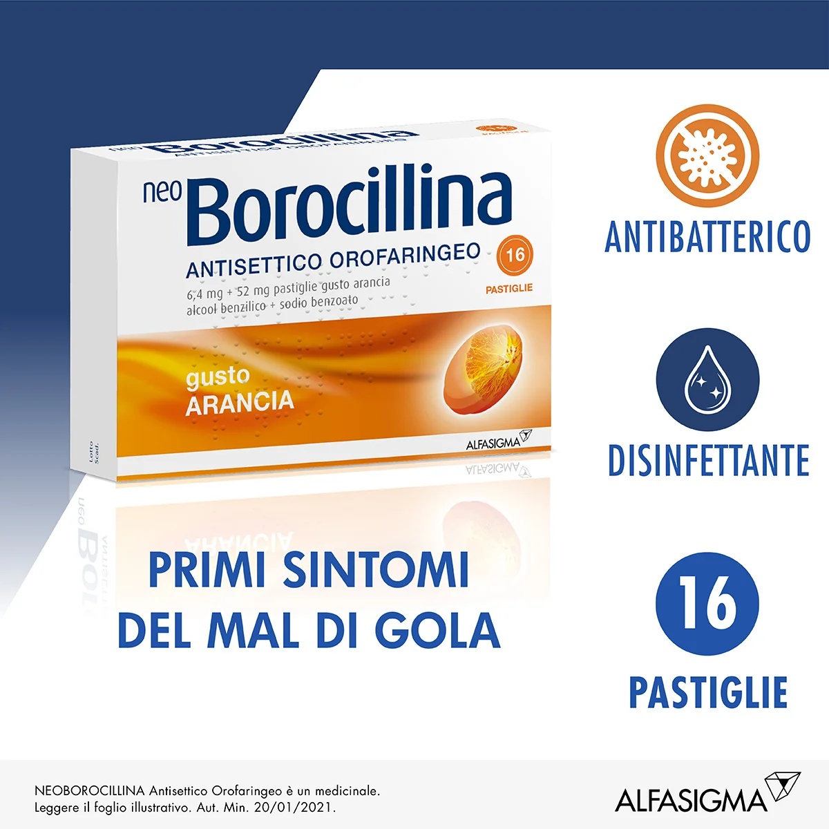 NEOBOROCILLINA Neo Borocillina Mund- und Rachenantiseptikum 6,4 mg + 52 mg Orange 16 Tabletten