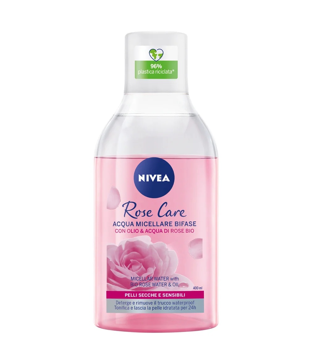 NIVEA Rose Care Mizellenwasser 400 ml Zweiphasen-Formel für trockene und empfindliche Haut