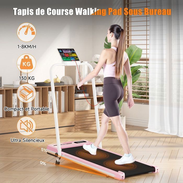 Tapis roulant pieghevole 3 in 1 con inclinazione del 5% - Tapis roulant elettrico - Velocità di camminata 1-8 km/h - Motore da 2,5 HP - con telecomando