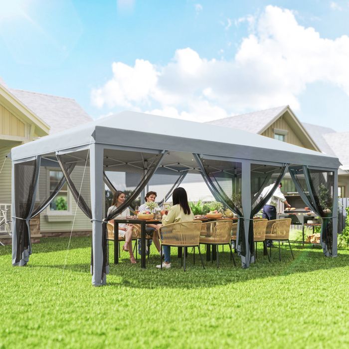 Outsunny - Tuinpaviljoen - Oxford polyester - 585x295x270cm - Grijs