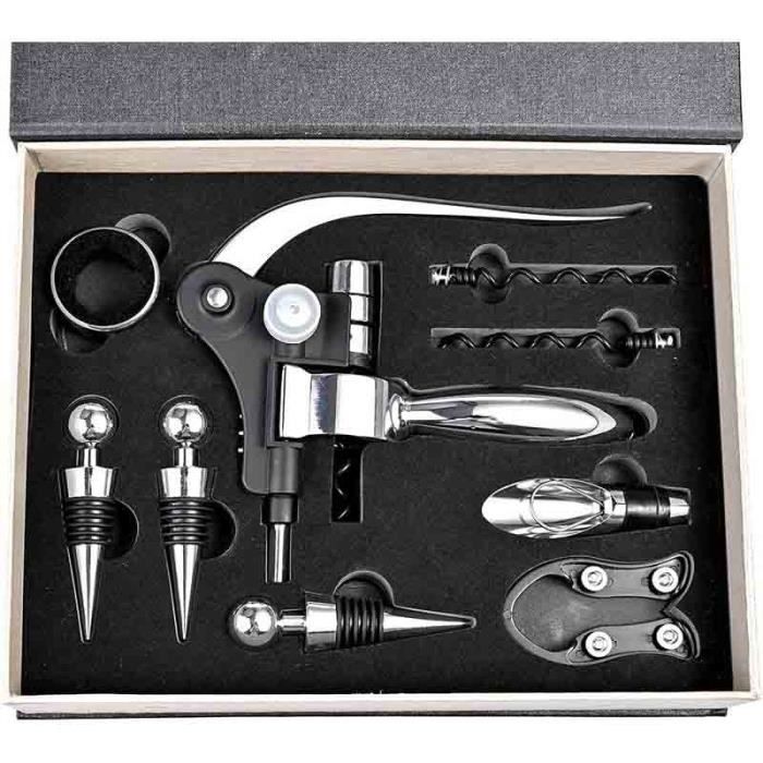 Sacacorchos, juego de regalo de 9 piezas de accesorios para vino con caja de regalo, abridor de botellas de vino, vertedor de vino, tapón.