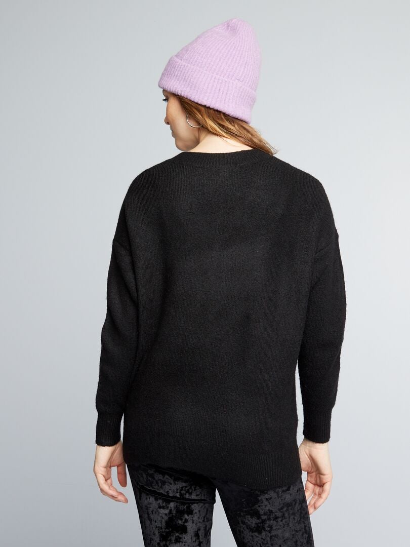 Zwangerschapstrui van tricot met parels - zwart