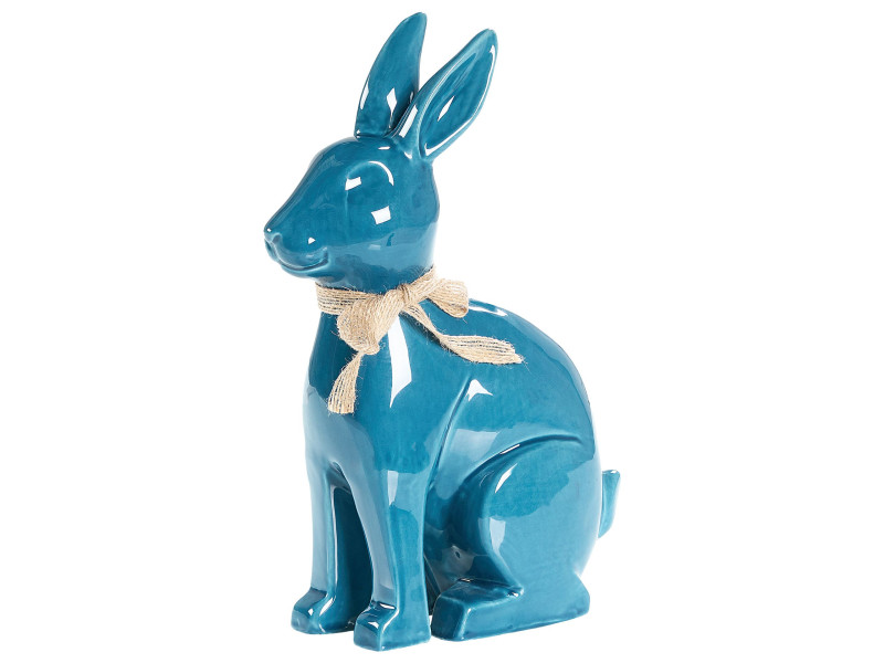 Figurka ozdobna ceramiczna królik niebieska