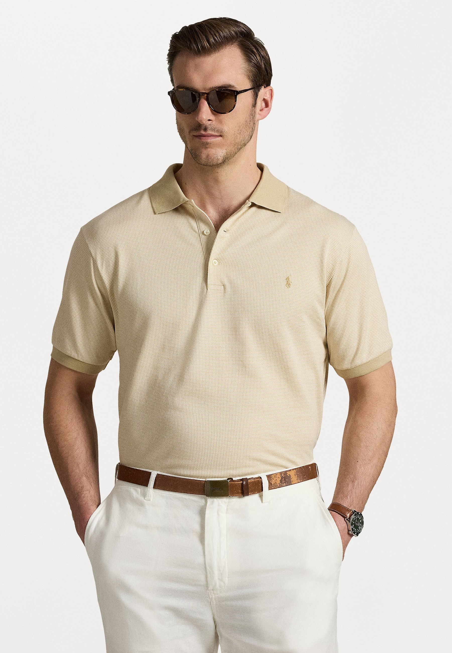 Polo Ralph Lauren Big & Tall POLO SHIRT IN JERSEY A PANNOCCHIO - Polo shirt - sabbia/bianco