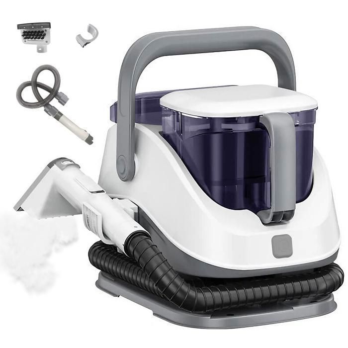 Limpiador a vapor y quitamanchas de 800 W - Depósito de 1,2 L/1,4 L - Manguera de 2 m / Cable de 5 m - Limpiador de sofás de tela, blanco