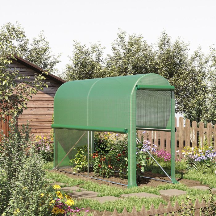 Serre de jardin - Outsunny - bâche renforcée 140 g/m² porte zippée enroulable légumes plantes fleurs - PE - 300x100x200cm - vert
