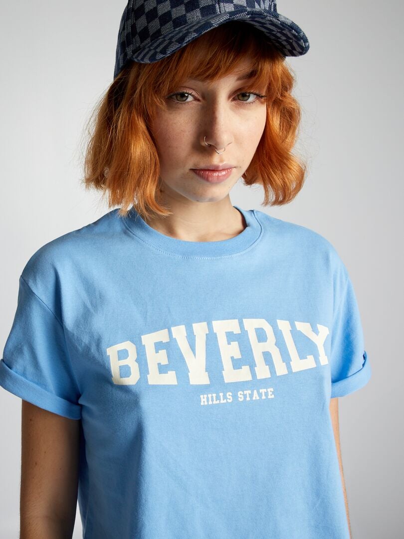 Top cropped de malha - AZUL