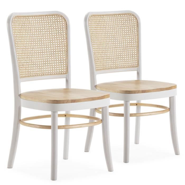 Conjunto de 2 cadeiras Vesta, cor carvalho branco, madeira maciça e rattan natural.