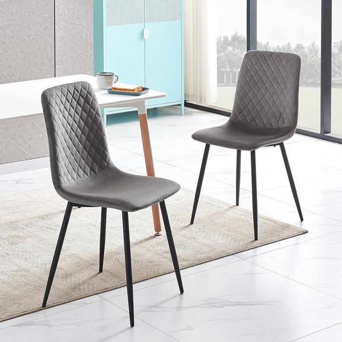 mcc direct Lexi Lot de 2 chaises de salle à manger en velours avec pieds en métal Gris foncé