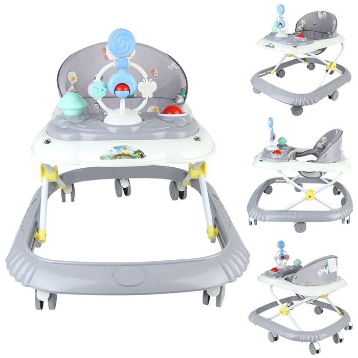 Andador plegable para bebés con ruedas universales y altura ajustable, altura ajustable, andador para bebés para niños y niñas, gris.