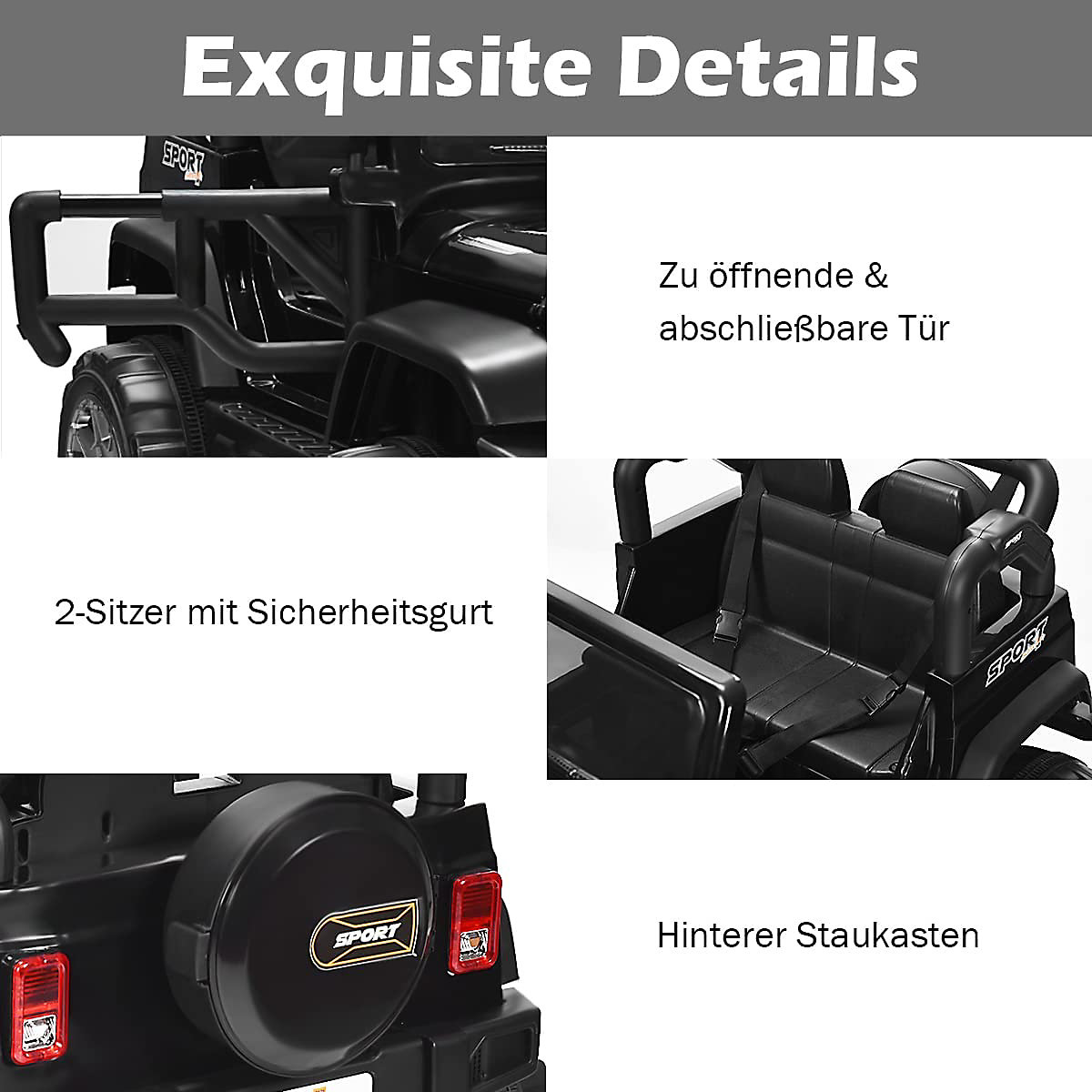 Jeep-sähköauto, 2-paikkainen, 3 vaihdetta, musta