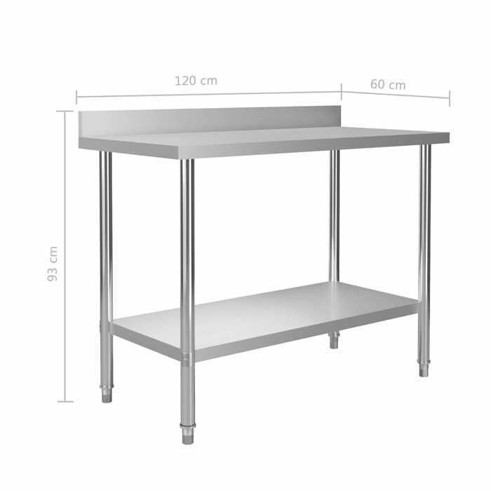Mesa de trabajo de cocina vidaXL con protector contra salpicaduras, ideal para restaurantes, bares, escuelas, garajes y espacios comerciales (51191)