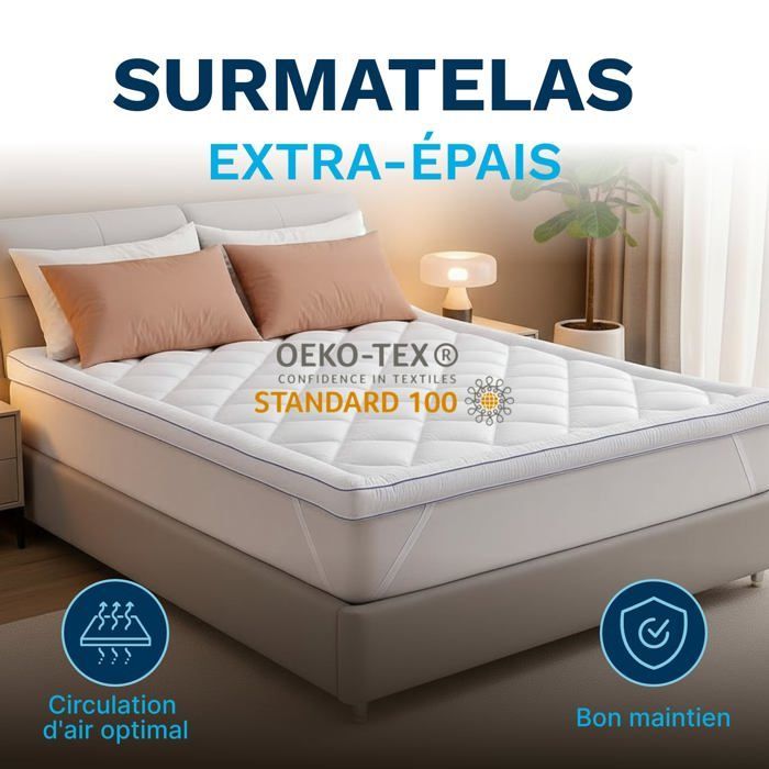 CATAVANA - Comfort Mattress Topper 140x200 cm - Breathable Microfiber, Hypoallergenic, Anti-dust mite - 1000g - Non-slip
