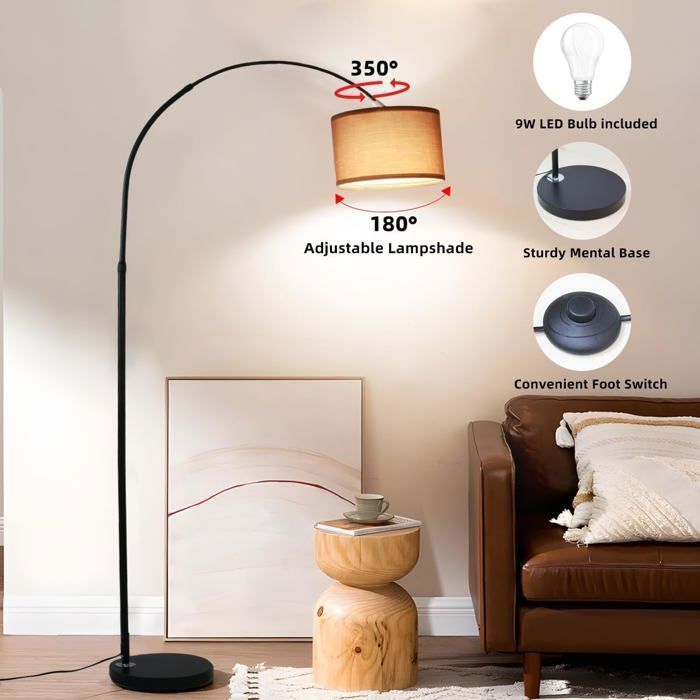 ANTENLICHT Lampadaire Arc Argent-Marron:  Intensité Variable, LED E27, Vintage, Pour Salon/Chambre/Hôtel