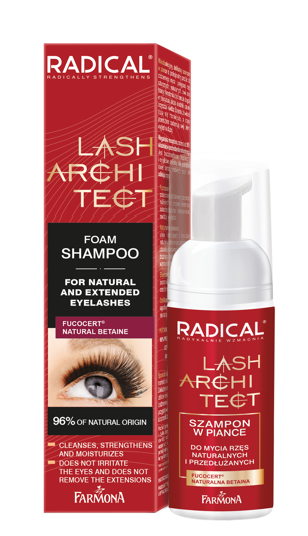 „Radical Lash Architect“ šampūnas ir blakstienų putos Tušas