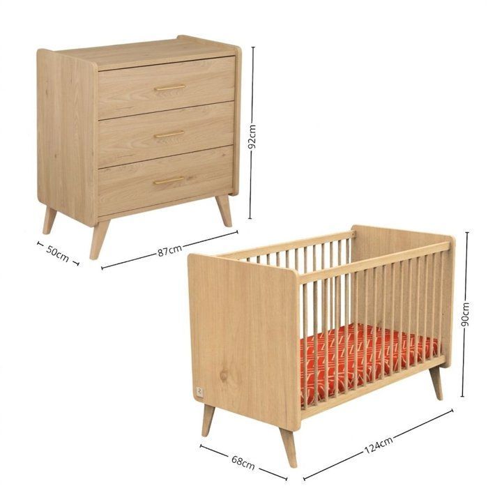 Chambre bébé duo - Lit 120 x 60 cm + Commode 3 tiroirs - Arty - SAUTHON