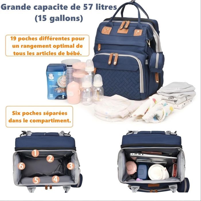 Mochila para fraldas KENLUMO, bolsa para troca de fraldas com colchão – Bolsa multifuncional impermeável de grande capacidade para fraldas, bolsa de viagem azul