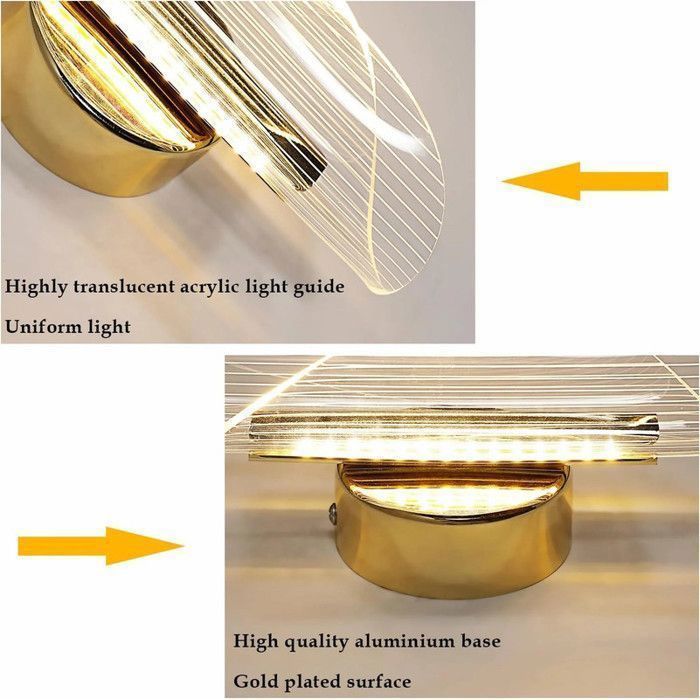 DELIPOP Applique Murale LED Dimmable Moderne Lampe murale 12W 3000K/4000K/6000K Pour chambre à coucher, salon, couloir, entrée – Or