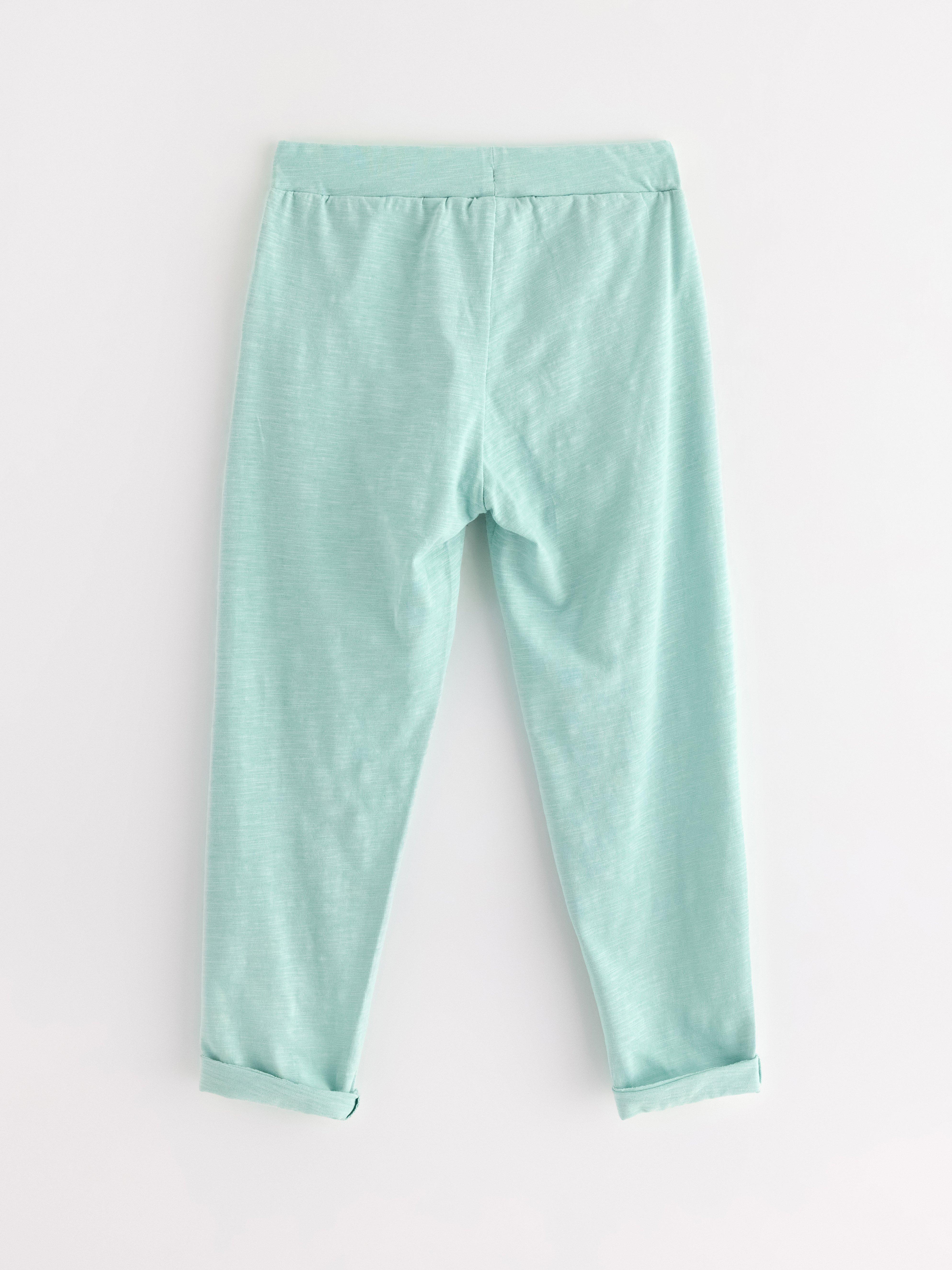 Pantalones deportivos de punto slub color turquesa claro empolvado
