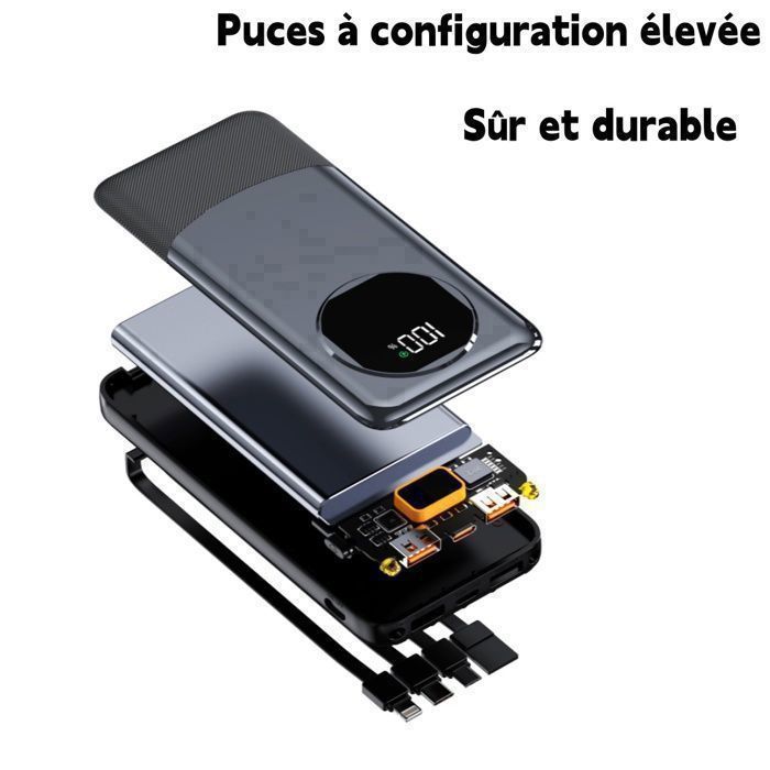 Weuiortn® 25000mAh 22,5W snelladende externe powerbank met 4 data-aansluitingen, geschikt voor alle mobiele telefoons