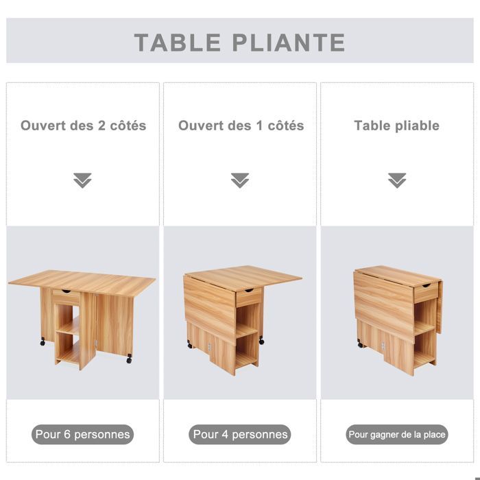 Mesa de comedor plegable Mondeer, mesa plegable con 1 cajón y 2 estantes, mesa de cocina para espacios pequeños, roble rojo.
