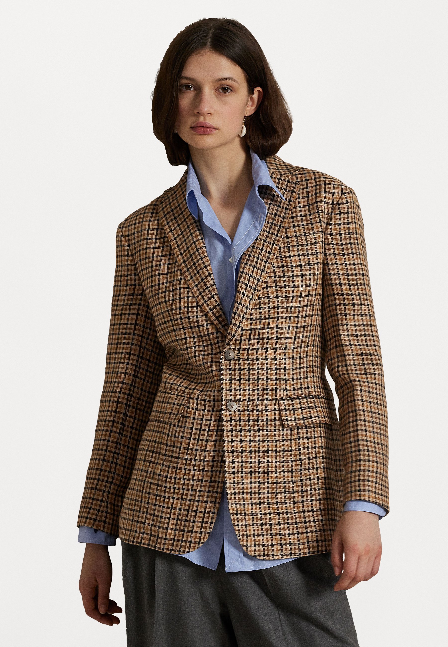 Blazer Polo Ralph Lauren in tweed di lino a quadri - marrone