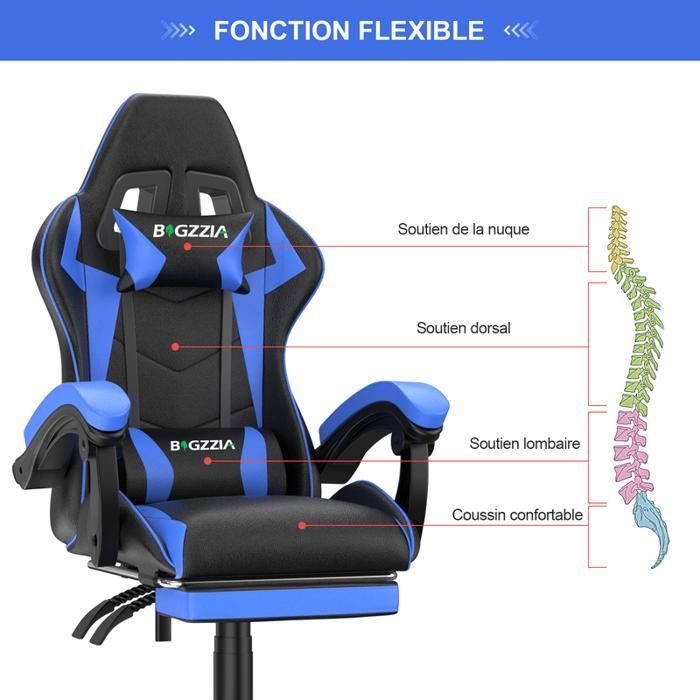 Chaise de gaming de bureau avec repose-pieds ergonomique, pivotant à 90 °, avec coussin lombaire & appuie-tête, réglable en hauteur