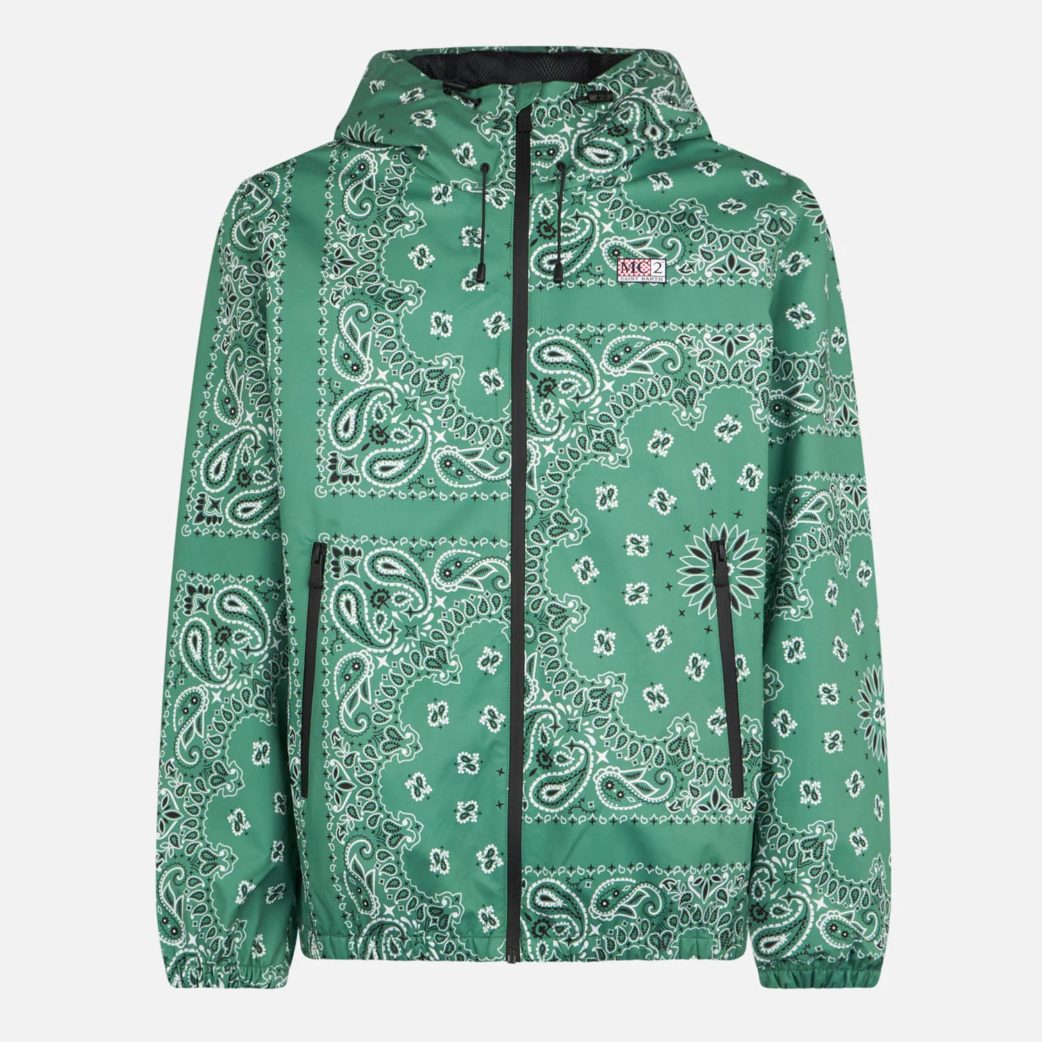 Herenjas met capuchon in legergroene bandana-print