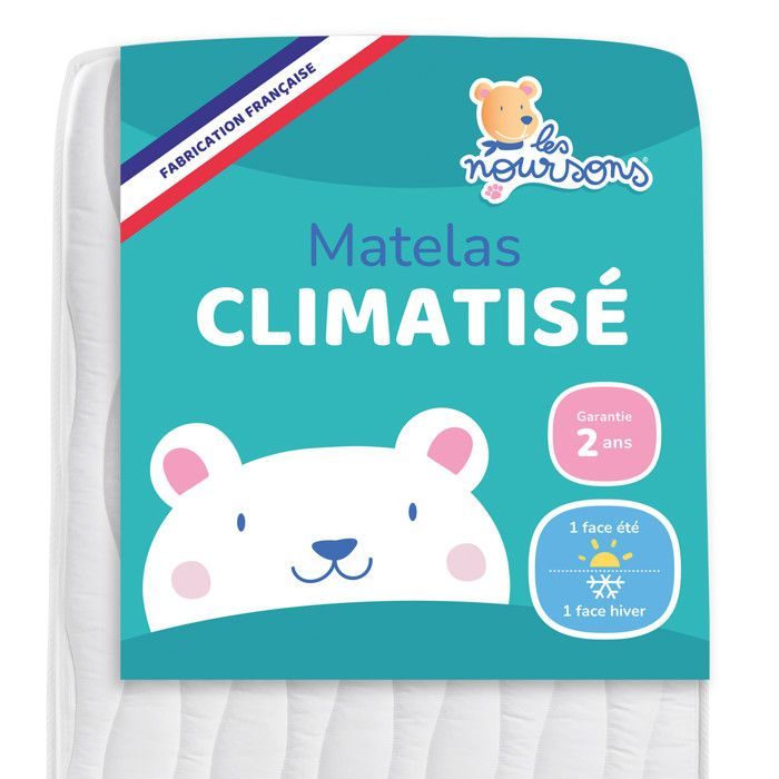 Les Noursons - Matelas Bébé / Enfant Climatisé 70x140 cm - Réversible - 1 face Été / 1 face Hiver - OekoTex® - Fabrication Française