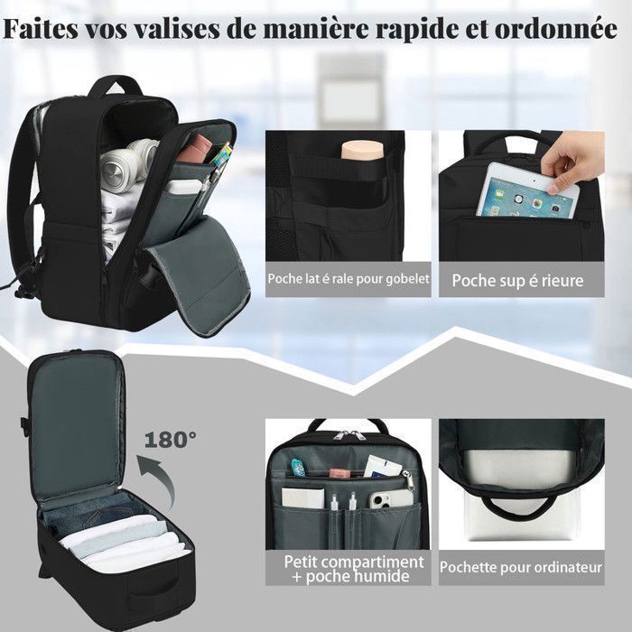 HAYAYU Sac à dos de voyage à cabine 40x20x25 cm, sac de voyage multifonctionnel pour affaires/voyages/travail quotidien/école